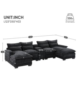 U-Shaped Sectional Sofa with USB & Cup Holders