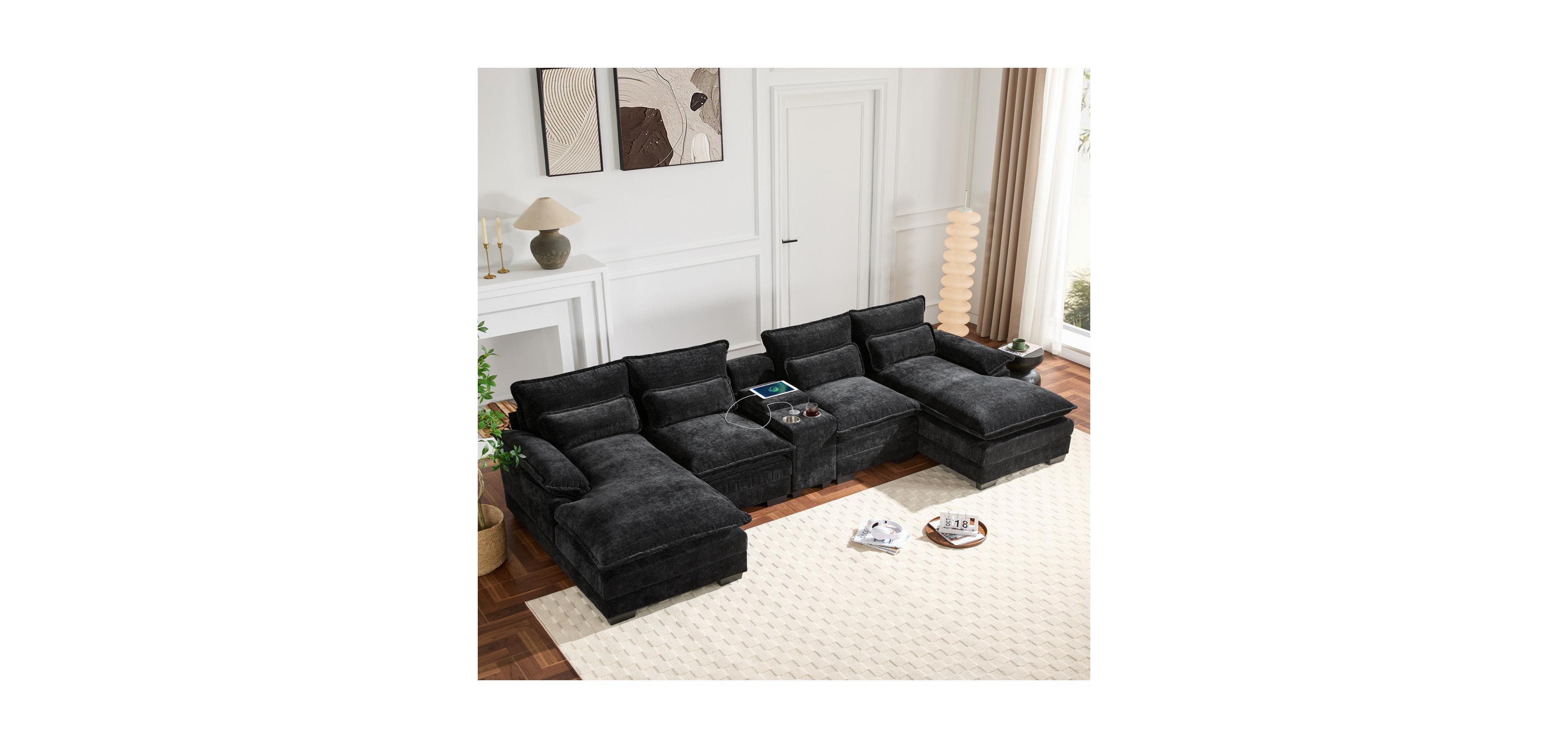 Streamdale Furniture U-Shaped Sectional Sofa with Usb and Cup Holders