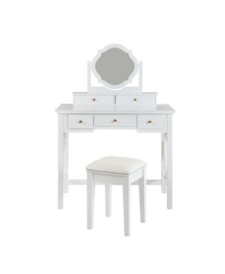 Compact Vanity Table with Reversible Mirror & Stool