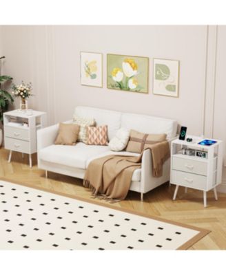 Charging Nightstand with LED & Fabric Drawers