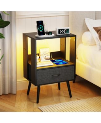 Nightstand with Charging LED & Fabric Drawers