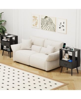 Nightstand with Charging LED & Fabric Drawers