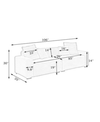 104" Grey Corduroy 4-Seat Sofa with Pillows