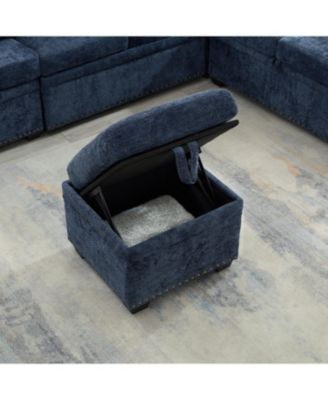 97" L-Shaped Chenille Sectional Sofa with Ottoman - Dark Blue