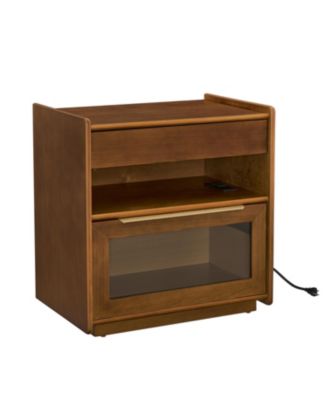 Mid Century Nightstand Charging Station Dark Walnut