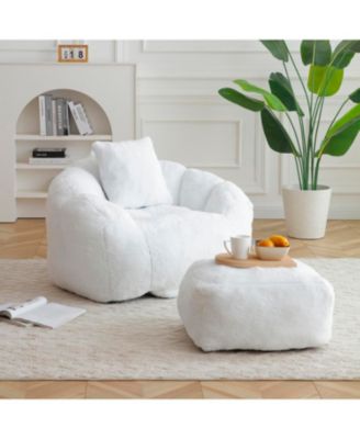 Giant Faux Fur Bean Bag Chair with Footstool