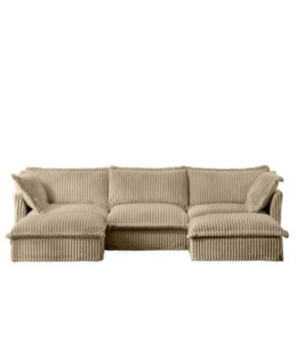 Slipcovered U Shape Sectional Sofa Deep Seat Camel