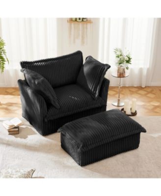 Corduroy Armchair Set with Ottoman