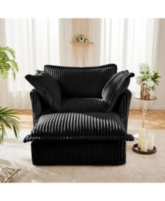Corduroy Armchair Set with Ottoman