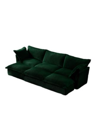 Green Corduroy 3-Seat Sofa with Ottomans