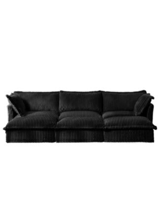 Slipcovered 3-Seat Sleeper Sofa with Ottomans - Black Corduroy