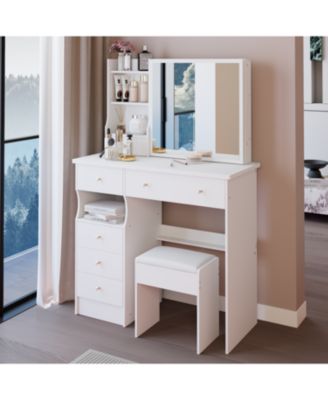 37" Vanity Table with Mirror Stool & Storage