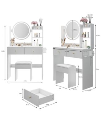 17" LED Vanity Table Set Touch 3 Colors Storage & Power