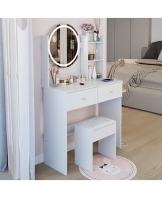 17" LED Vanity Table Set Touch 3 Colors Storage & Power