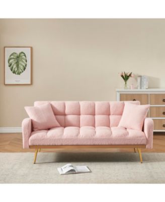 Pink 69" Sofa Bed with Adjustable Teddy Sofa