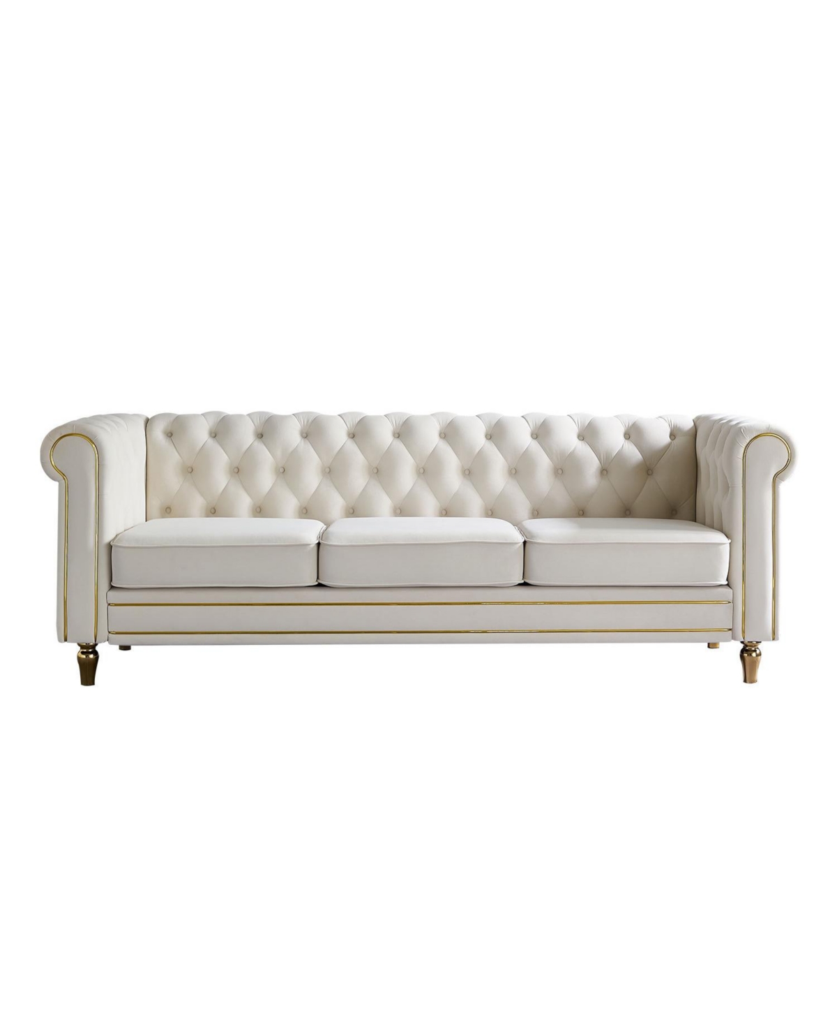Streamdale Furniture Chesterfield Velvet Sofa 84.65 inch for Living Room Beige Color