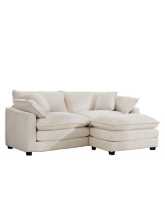 Corduroy Two-Seater Sofa with Ottoman