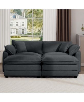 Corduroy Two-Seater Sofa with Ottoman