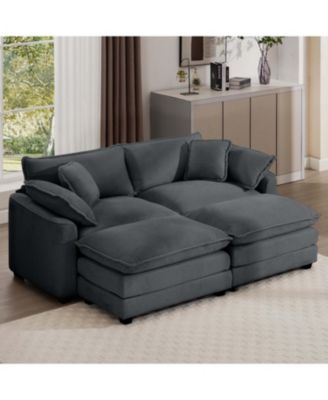 Corduroy Two-Seater Sofa with Ottoman