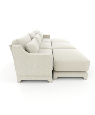 Beige Chenille 3-Seater Sofa with Ottomans