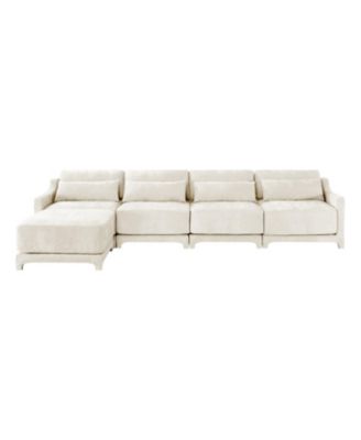 White Chenille 4-Seater Sofa with Ottoman