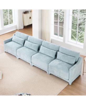 Chenille Sofa Solid Wood Frame Easy Install Sky Blue