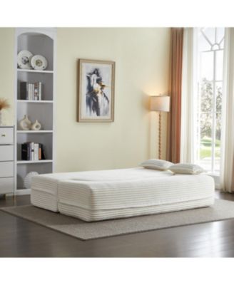 Convertible Corduroy Floor Sofa Bed with Pillows - Beige