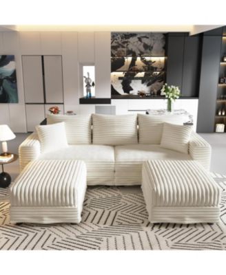 Plush Corduroy 3-Seat Sofa with Ottomans