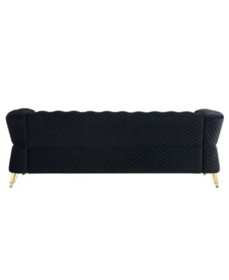 Modern Tufted Velvet Sofa 87.4 inch for Living Room Black Color