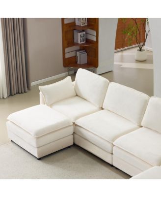Streamdale Plush Cloud Modular Sofa- 4-Seater + 2 Footstools, Beige Chenille Cushions & Pillows