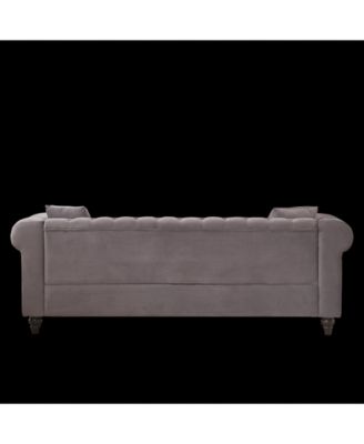 Velvet Chesterfield Sofa 85.5" Rolled Arms 3 Seater Button Design + 2 Cushions