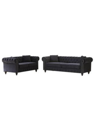  Modern 5-Seat Sofa Set, Wood Frame & Feet, 4 Cushions