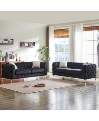  Velvet 3+3 Seater Sofa with Wood Frame & Metal Feet