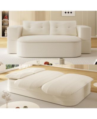 78.7" Foldable Corduroy Sofa Bed with Blanket & Pillows