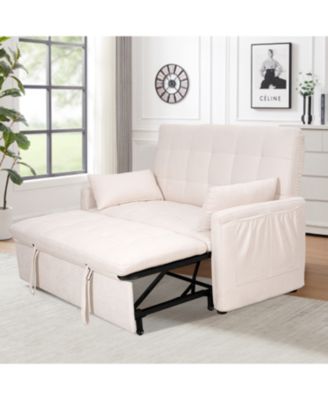 61" Fabric Sofa Bed with Storage Pockets & Adjustable Back