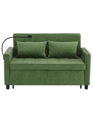 56.9" Loveseat Sleeper Sofa w/ USB Ports & Phone Holder, Green