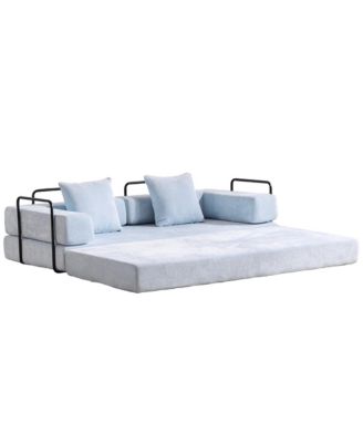 Convertible Floor Sofa Bed with Pillow & Armrest - Light Blue
