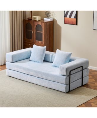 Convertible Floor Sofa Bed with Pillow & Armrest - Light Blue