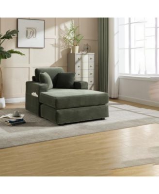 Corduroy Chaise Lounge Sofa, Detachable Cushions, 3 Colours