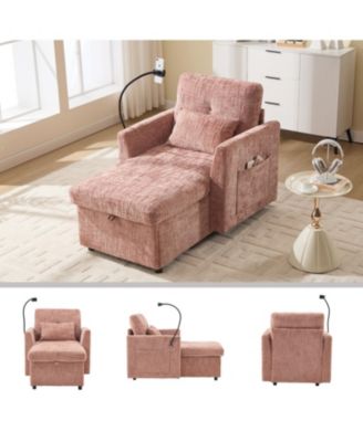 Multifunctional Chenille Recliner Sofa with Storage & Phone Bracket