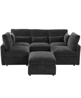 Streamdale Modern Sectional Sofa U-shaped Couch w/ Ottoman, USB & Phone Holder
