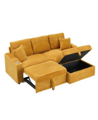  80" Corduroy Sofa with Reclining, Footstool, Cup Holders