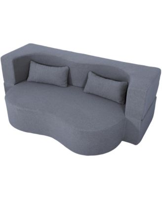2-in-1 Full Sofa Bed- Teddy Fabric, No Assembly, Pillows, Grey