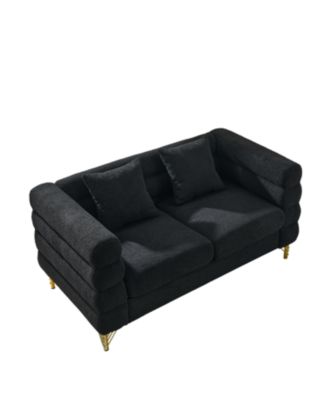 60" Oversized 2-Seater Sectional Sofa, Black Teddy