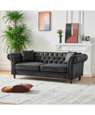 83" Chesterfield Tech Fabric Sofa, Mid Century Modern Couch