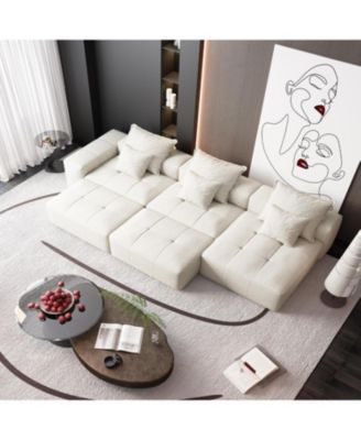 Modern Chenille Sectional Sofa with 6 Pillows