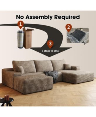 107" Cloud Sectional Sofa with Ottoman, Modern Upholstered Couch, Camel Corduroy