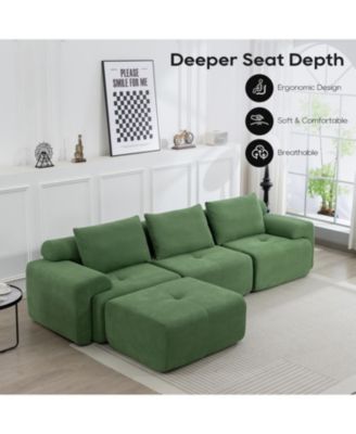 L-Shaped Corduroy Sectional Sofa Bed - Memory Foam, Steel Frame