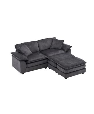 Corduroy 2-Seat Sofa w/ Pillows & Ottomans