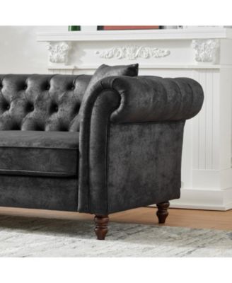  66" Chesterfield Tech Fabric Sofa, Mid Century Modern Couch, Black